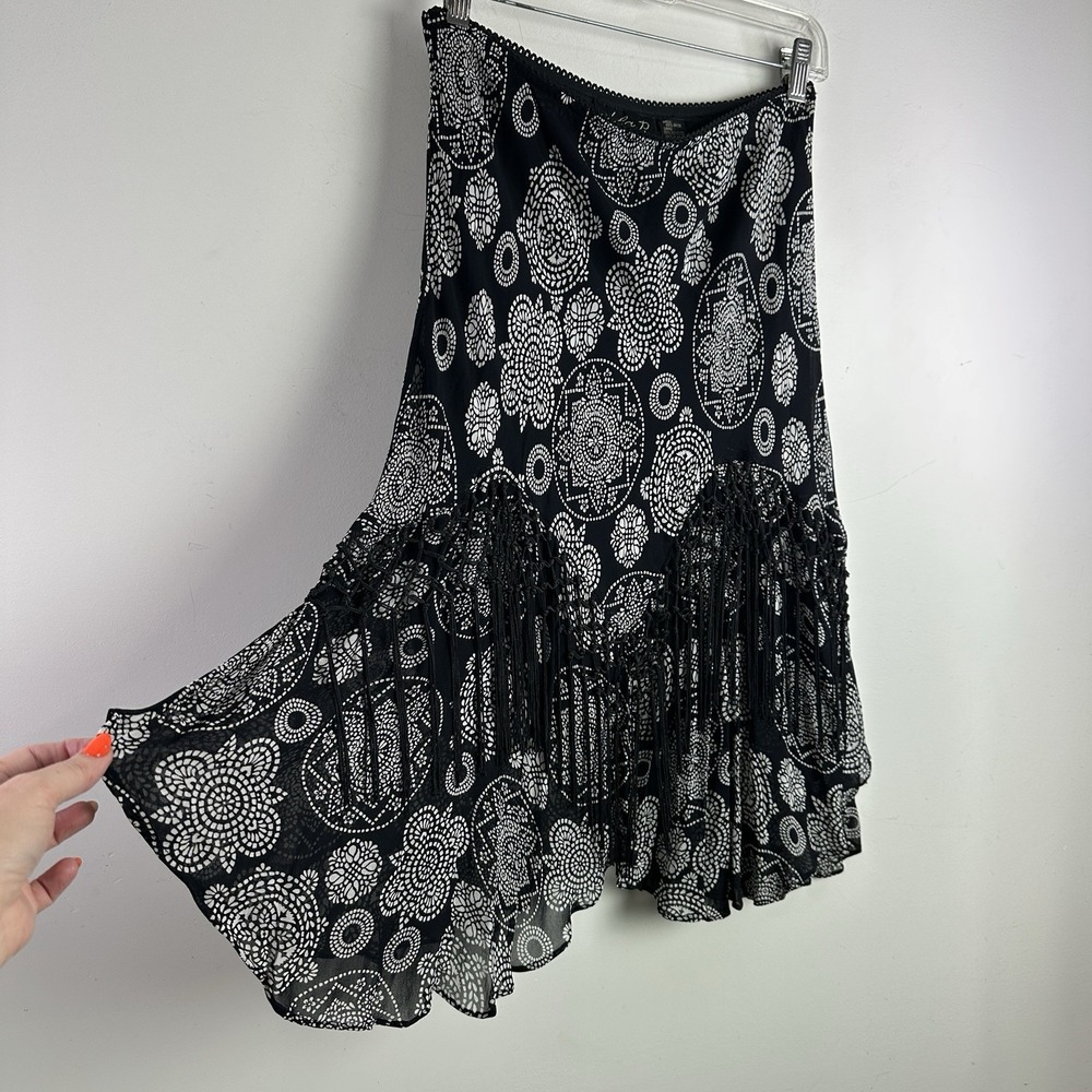 Vintage Asymmetrical Embellished Pull On Skirt Fringe Black Sz MP Whimsigoth
